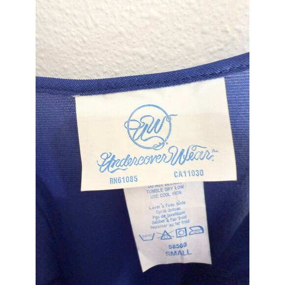 80s NOS Dark Blue Diagonal Hem Lingerie Nightgown size small - Picture 7 of 10